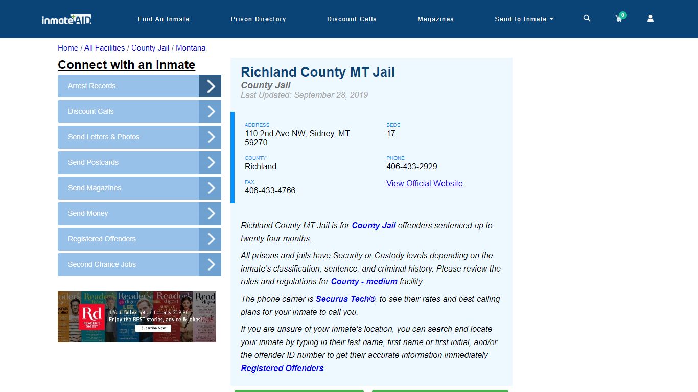 Richland County MT Jail - Inmate Locator