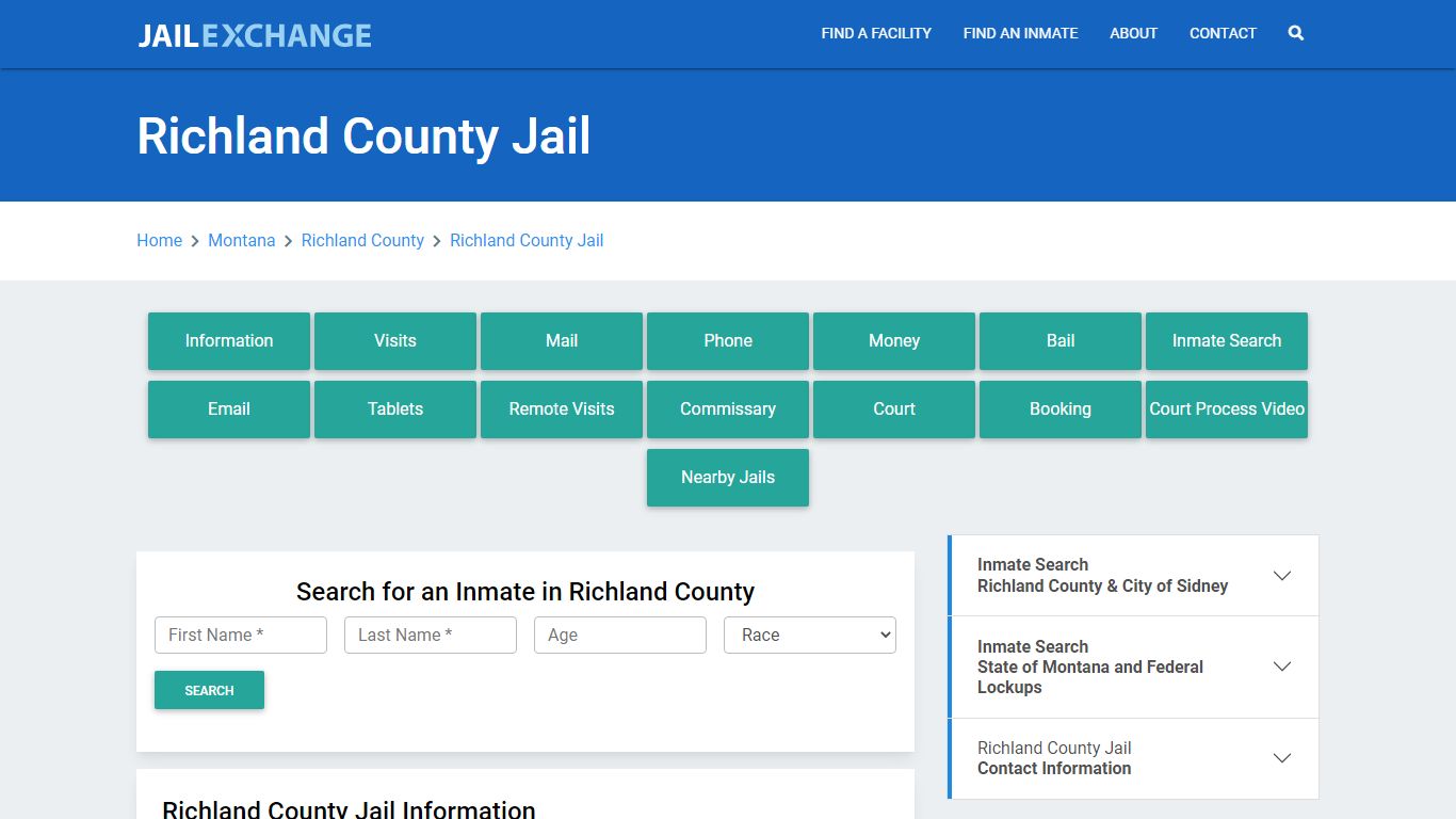 Richland County Jail Roster Lookup, MT, Inmate Search